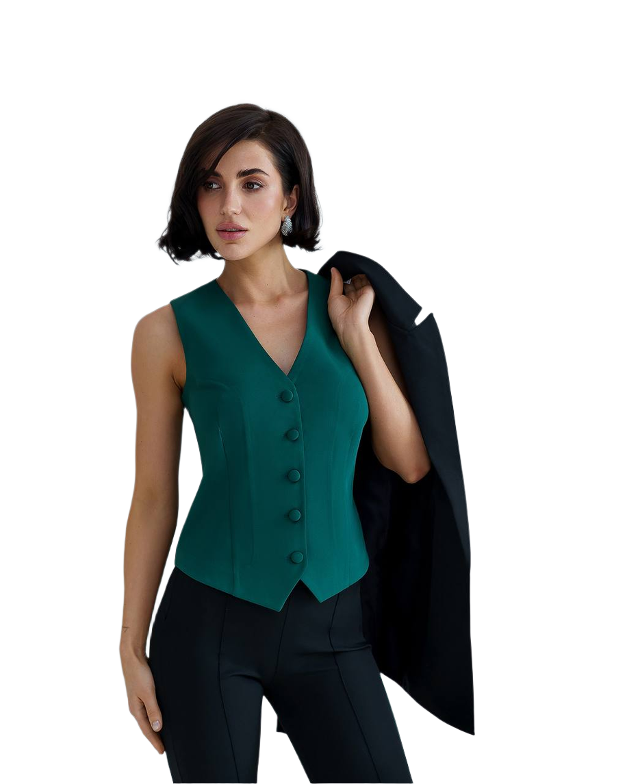 Womens Premium Diagonal Suit Crepe Vest in Green