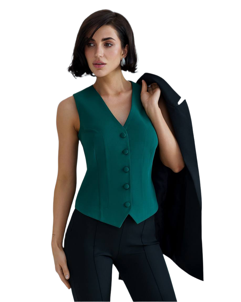 Womens Premium Diagonal Suit Crepe Vest in Green