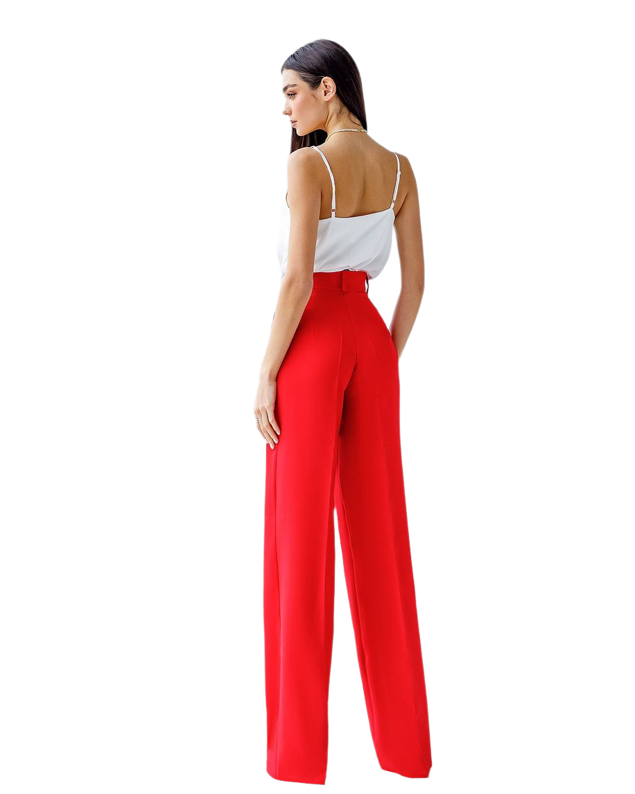 Women's High Waist Wide Leg Trousers in Suiting Crepe Diagonal Fabric