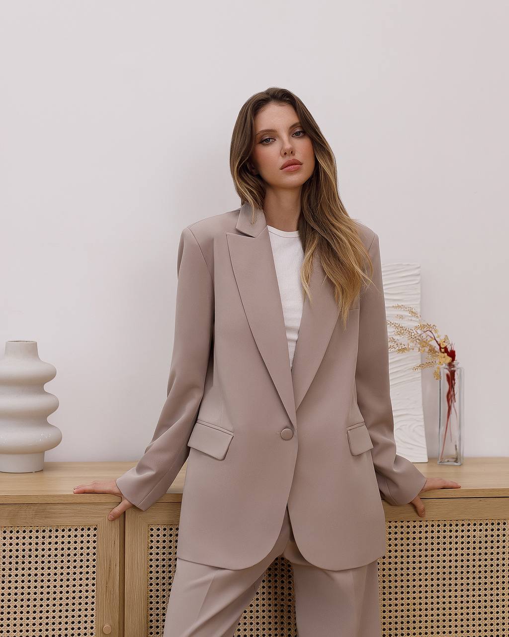 Womens Double Suit Premium Diagonal Suiting Crepe Blazer and Pants