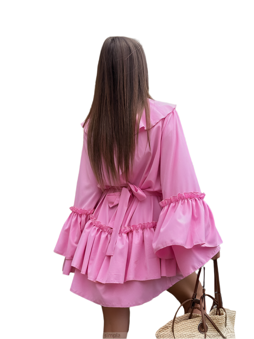Pink Boho Style Ruffled Dress Super Soft Fabric