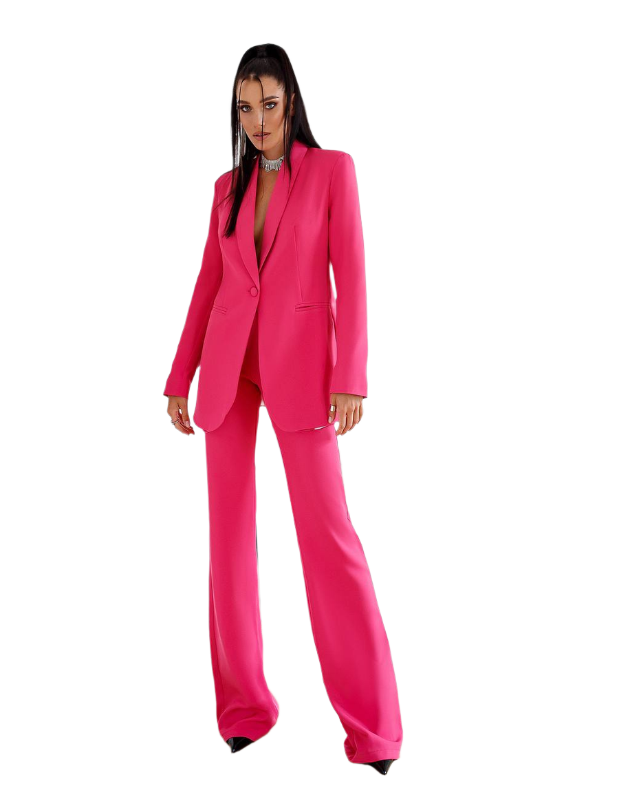Womens Pink Suit with Lined Blazer and Flared Pants