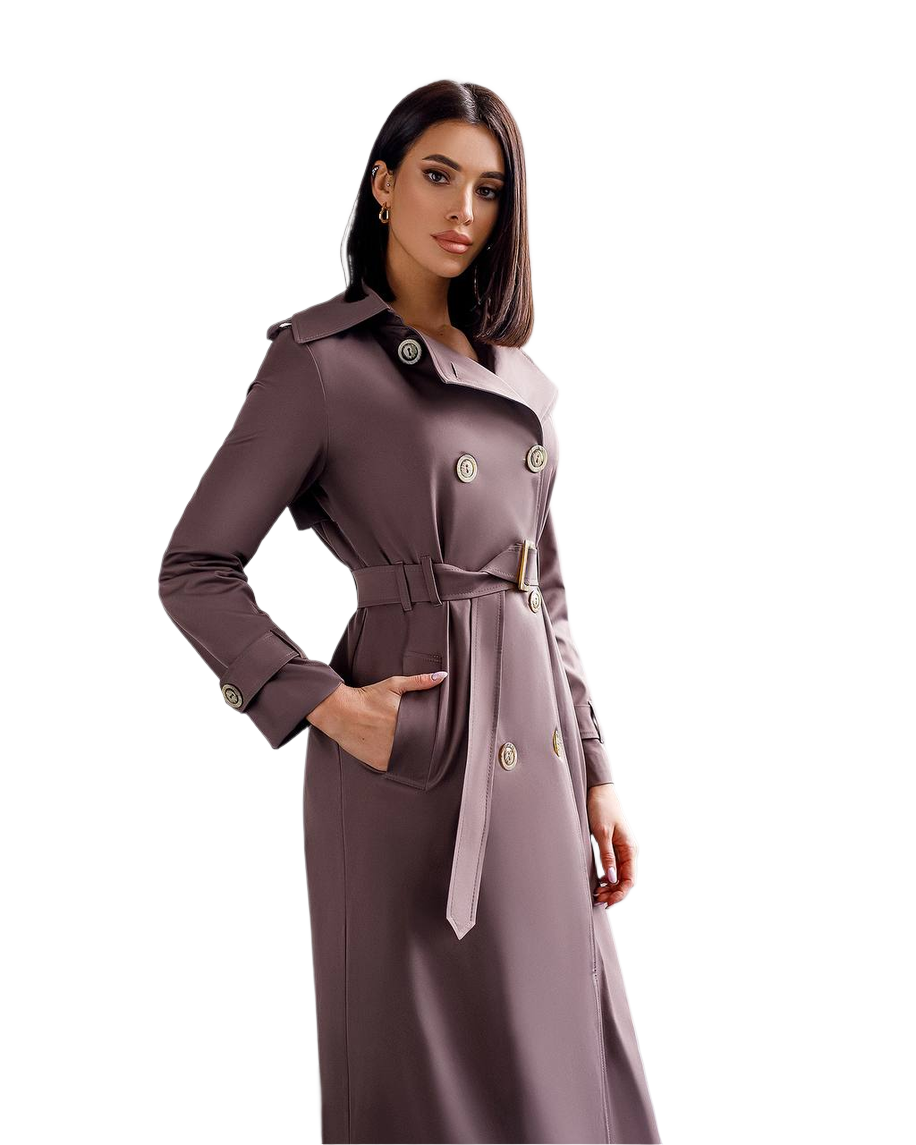 Stylish Cotton Trench Coat with Pockets and Belted Waist for Chic Fall Look