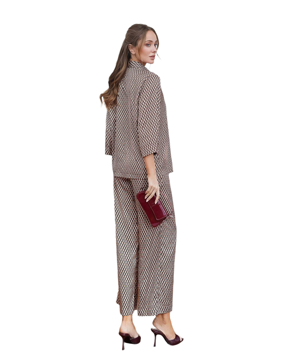 Womens Premium Printed Silk Suit Cropped Shirt and Trousers