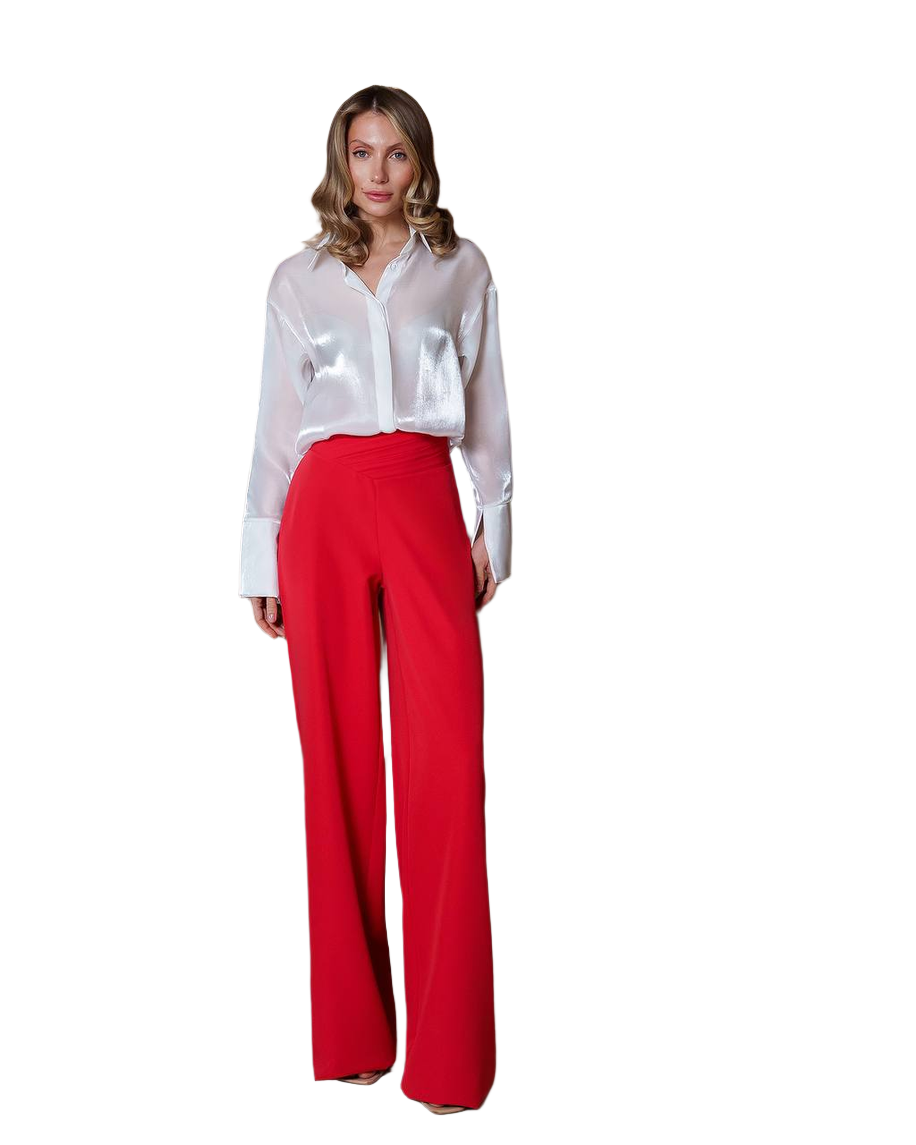 Womens Trousers with Draped Top in Premium Diagonal Suiting Crepe
