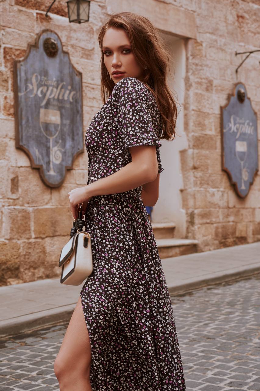 Floral Printed Staple Fabric Midi Dress for Women