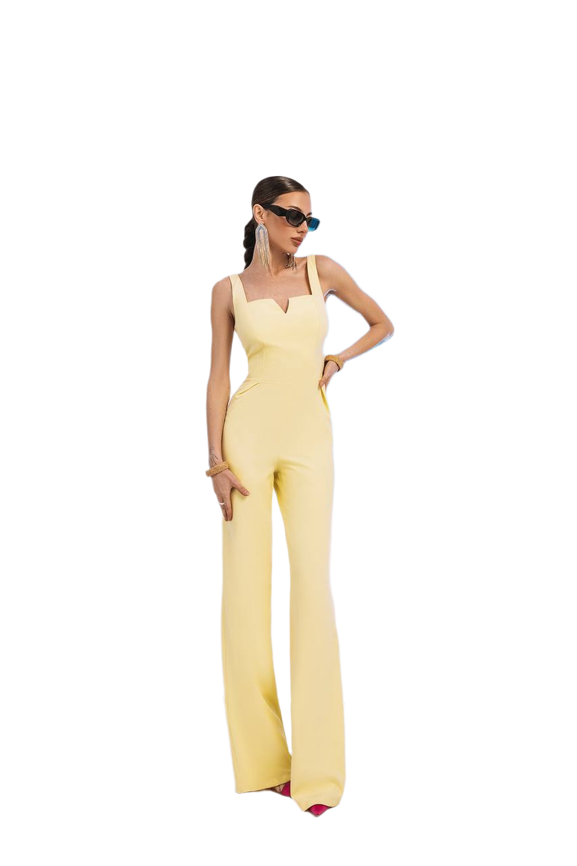 Womens Diagonal Crepe Jumpsuit in Lemon Yellow