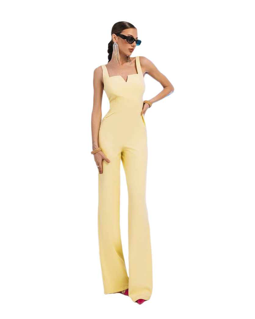 Womens Diagonal Crepe Jumpsuit in Lemon Yellow