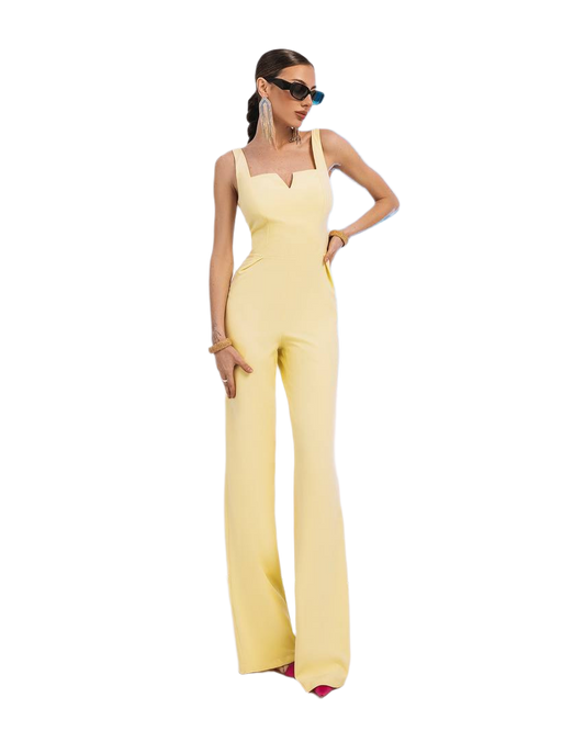 Womens Diagonal Crepe Jumpsuit in Lemon Yellow