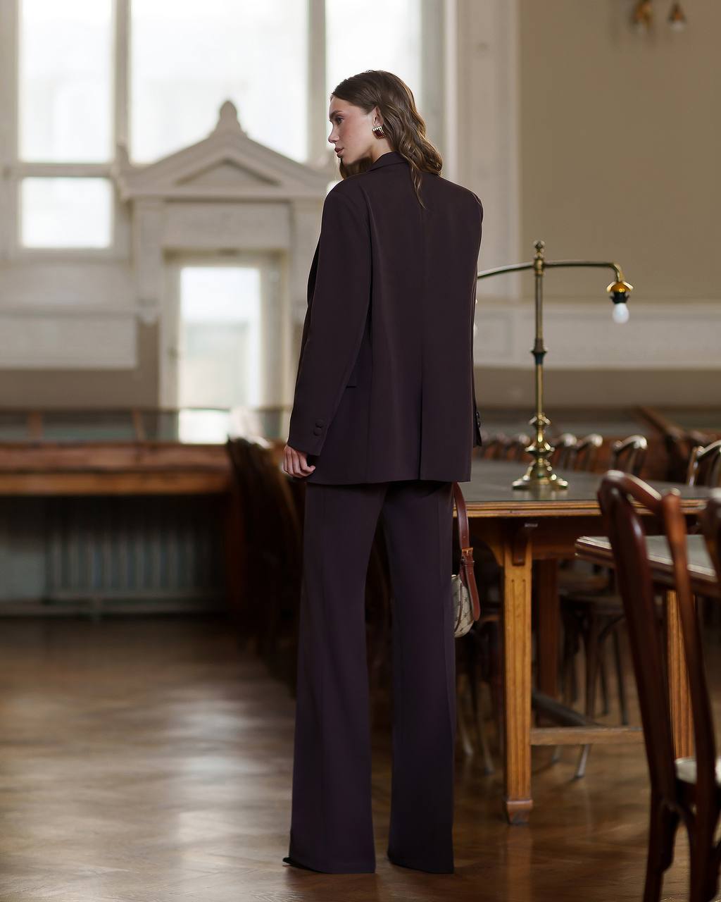 Womens Double Suit Premium Diagonal Crepe Black Chocolate
