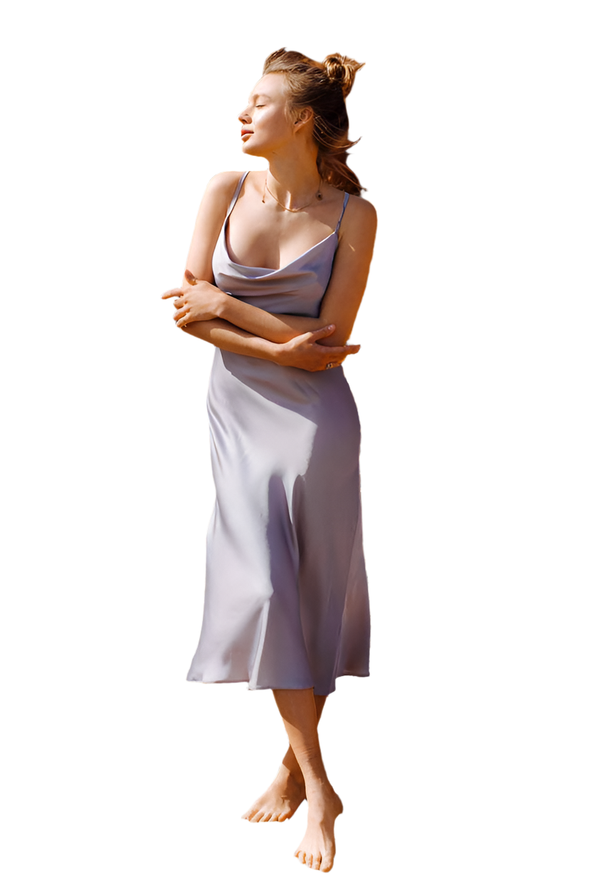 Silk Combination Dress for Women Light Blue Elegant Midi Length