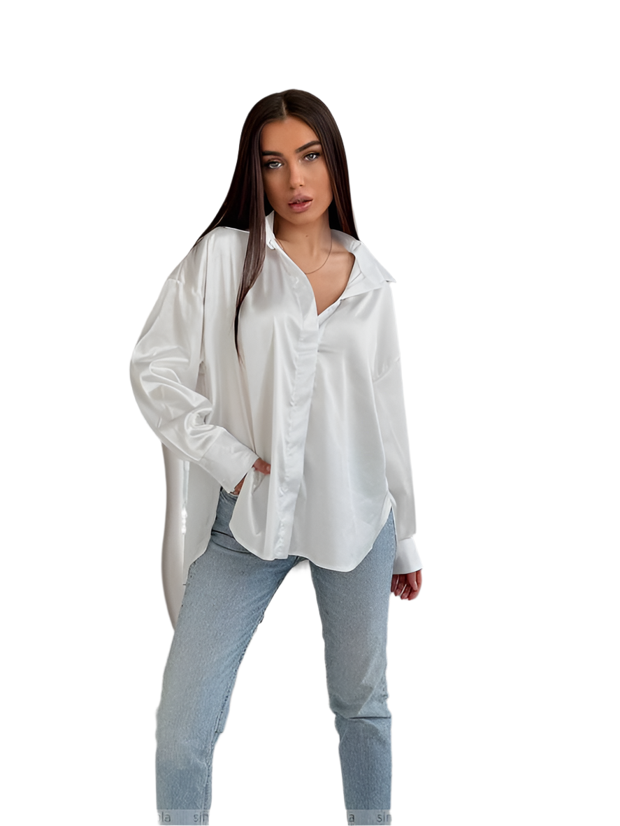 Elegant White Silk Shirt for Women with Hidden Buttons