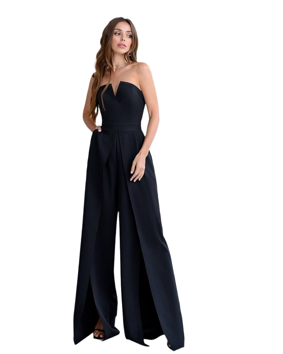Black Women Jumpsuit Bridal Wedding Bridesmaid Prom Graduation Rehearsal Dinner Corset Top Wide Pants Cullotes Palazzo