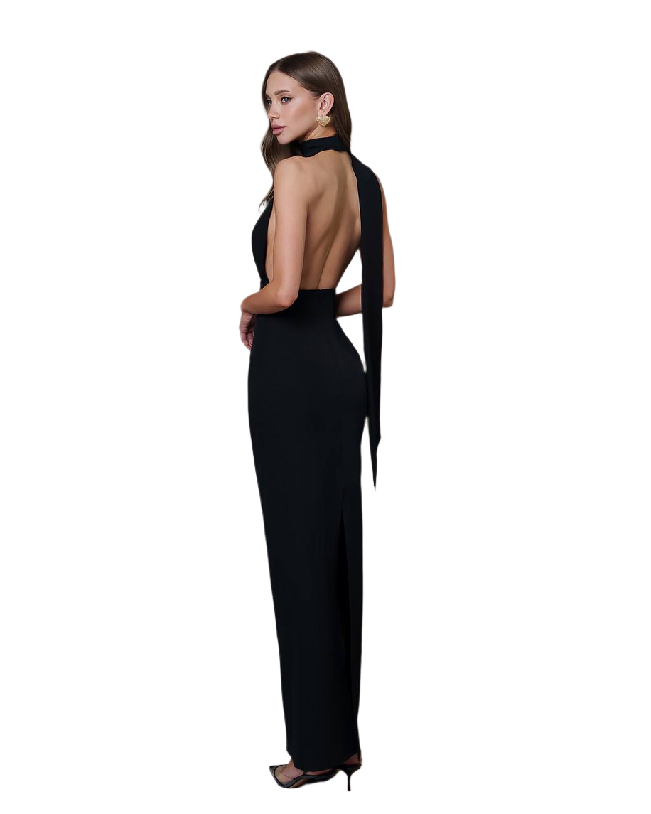Elegant Backless Premium Suit Crepe Diagonal Dress for Women
