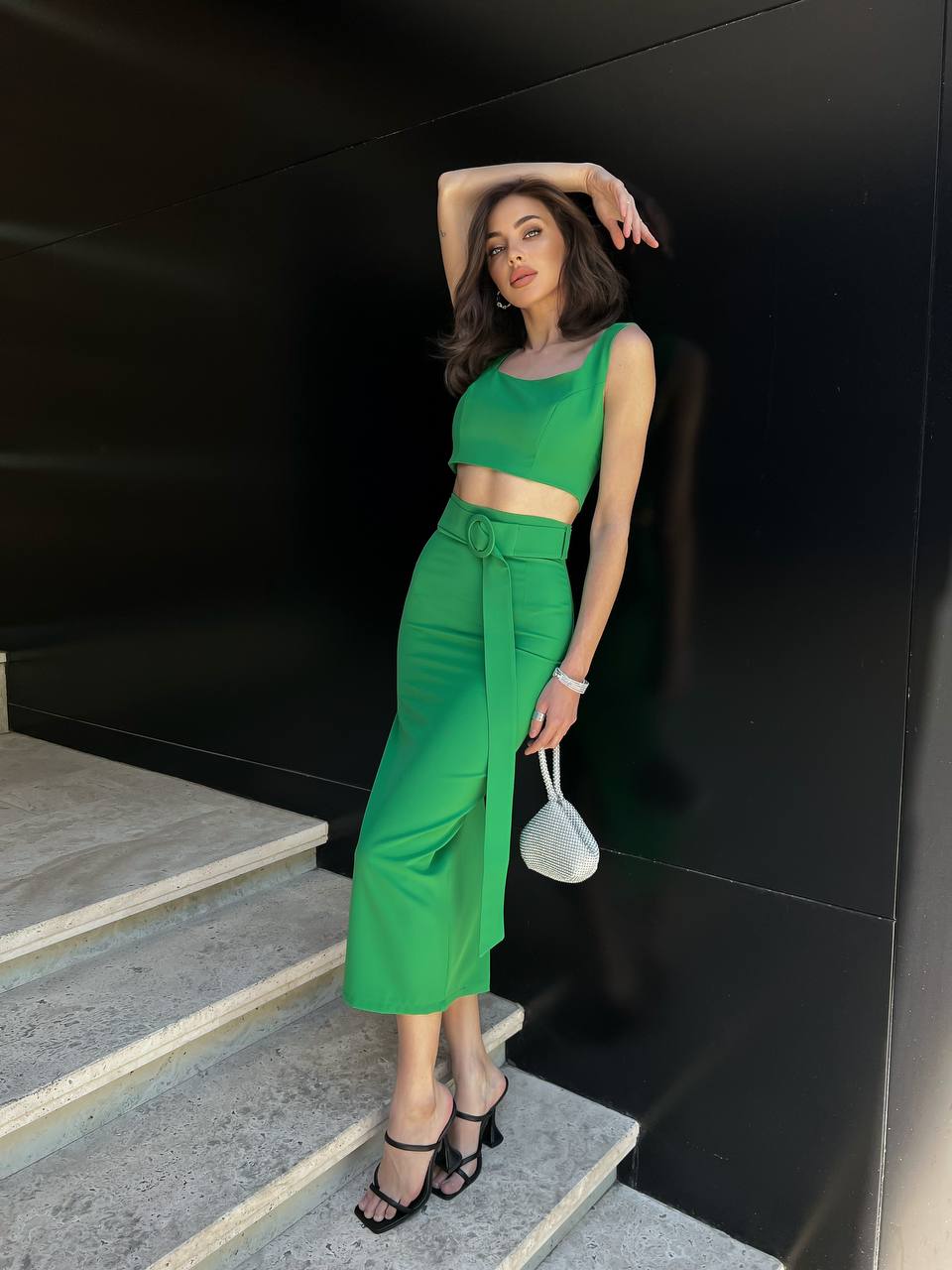 Womens Pencil Skirt and Top Set Diagonal Crepe