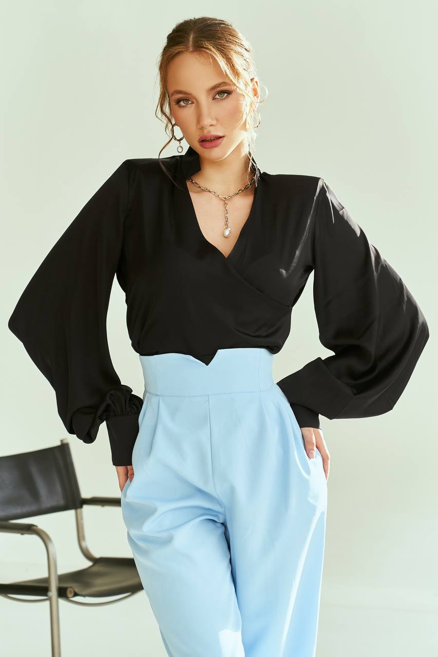Womens High Waist Suit Crepe Diagonal Pants Available in Cream Black and Blue