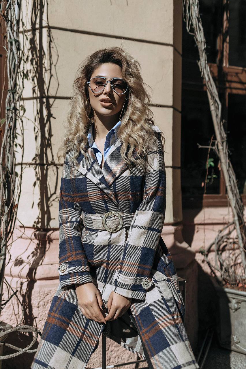 Womens Long Blue Plaid Turkish Coat