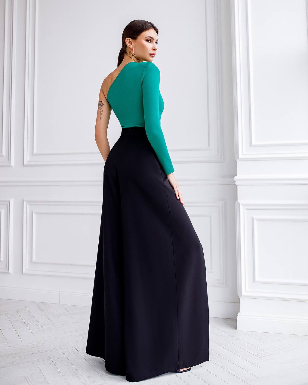 Women's Wide Leg Black Pants with High Slits