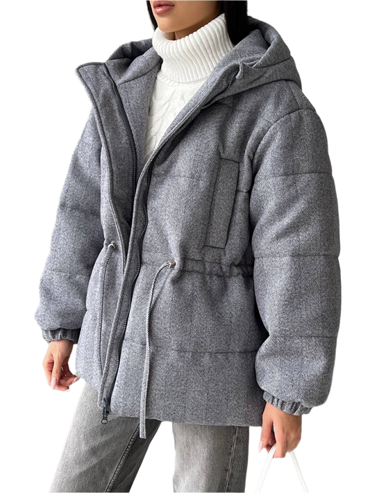 Warm Winter Coat for Women with Hood - Wool Blend with Silicone Filler