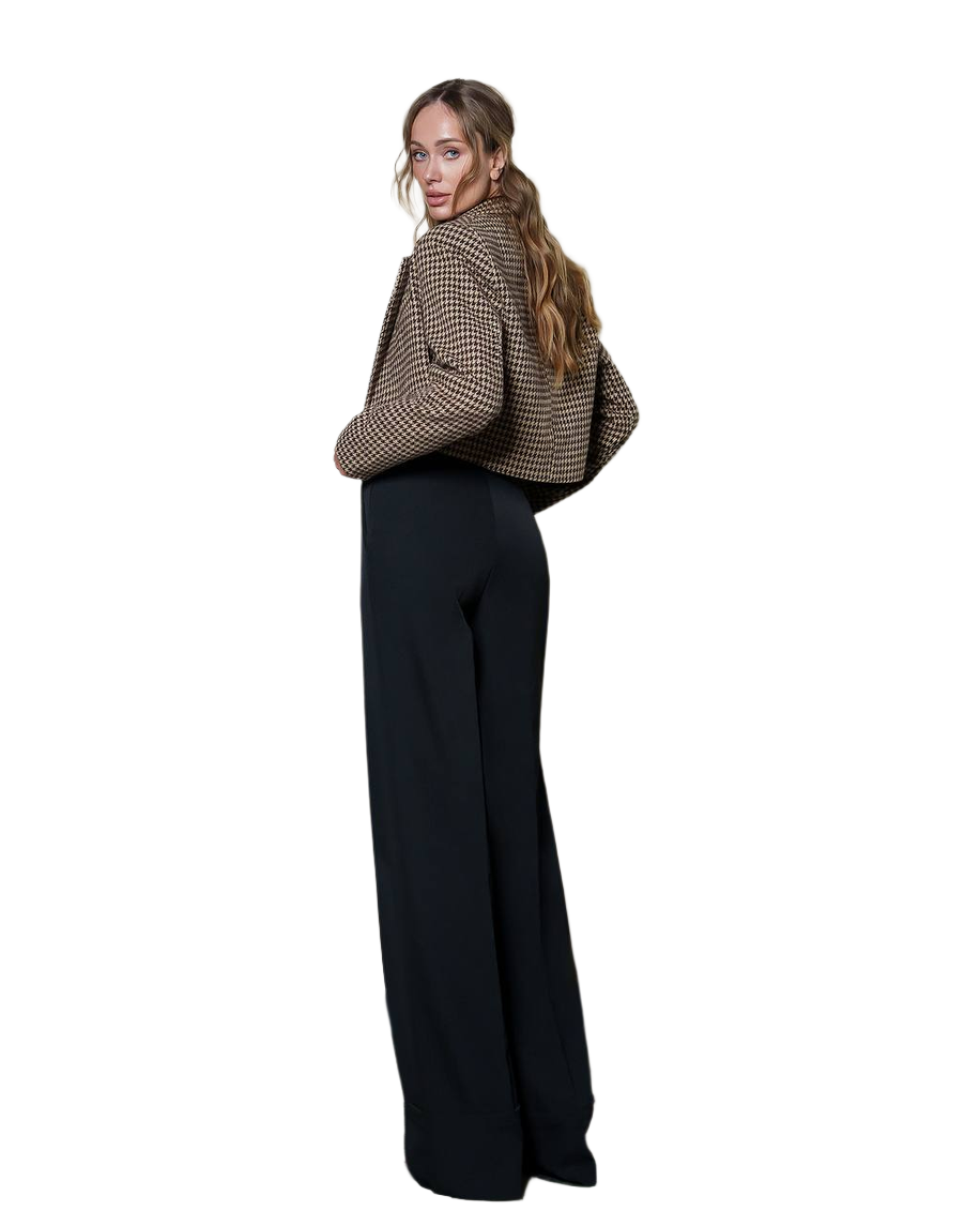 Women's Premium Houndstooth Pattern Blazer Cropped Suit Jacket