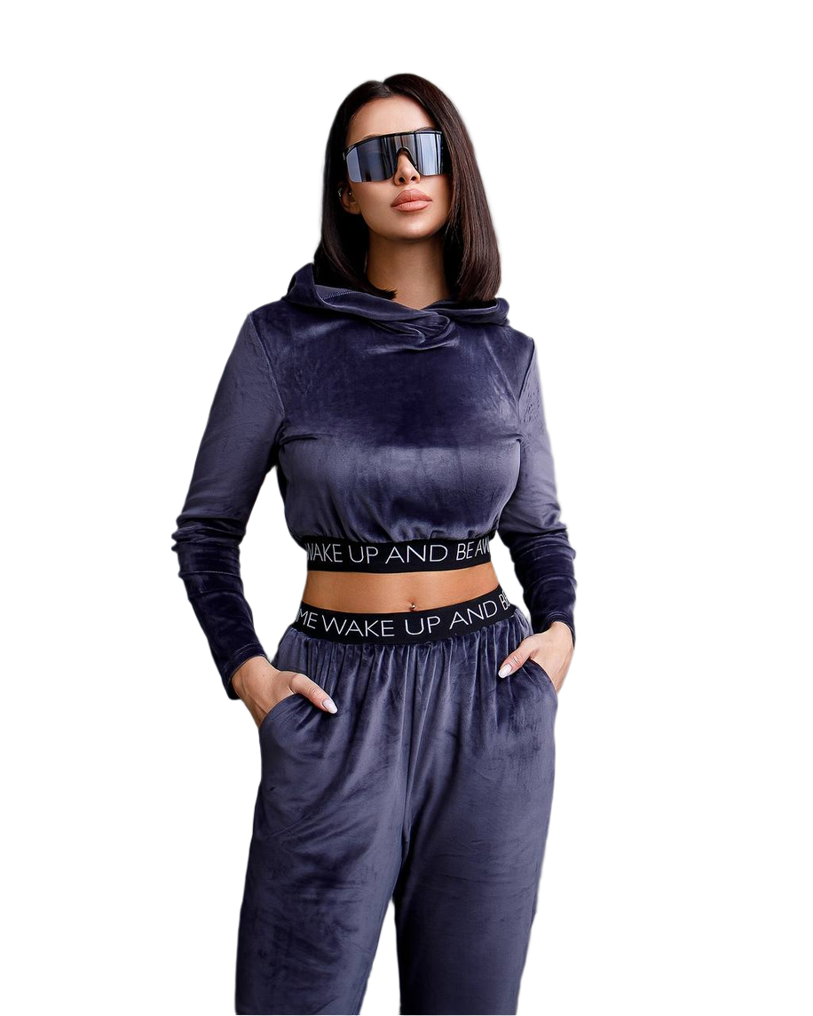 Soft Plush Knit Suit in Graphite Beige Lavender for Comfort and Style