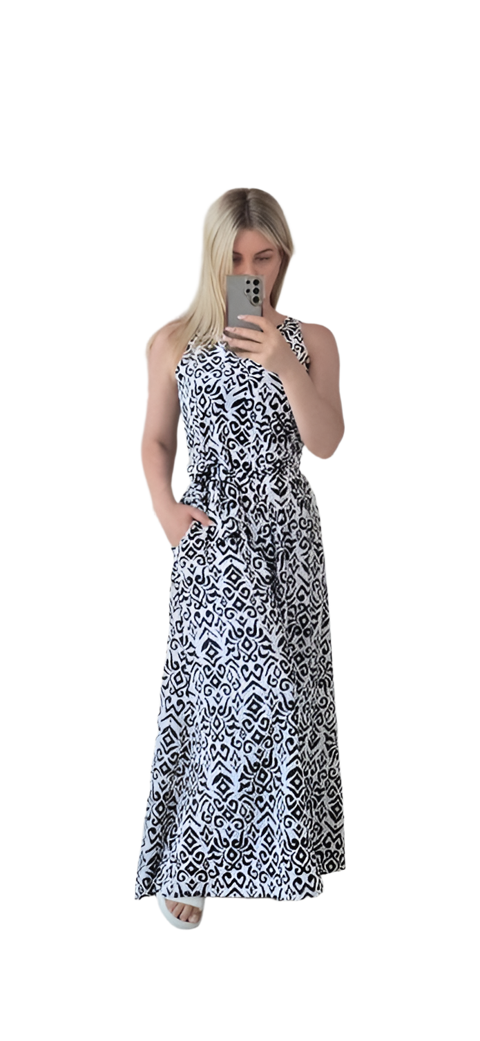 Lightweight Soft Fabric Jumpsuit Dress With Geometric Pattern