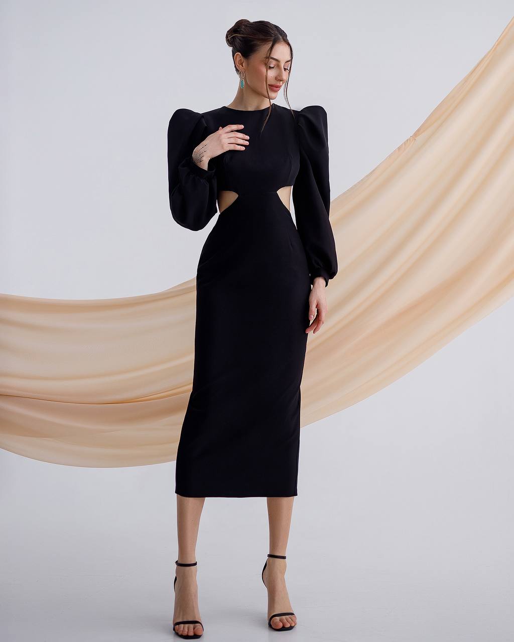 Elegant Women's Midi Dress Premium Suit Diagonal Fabric