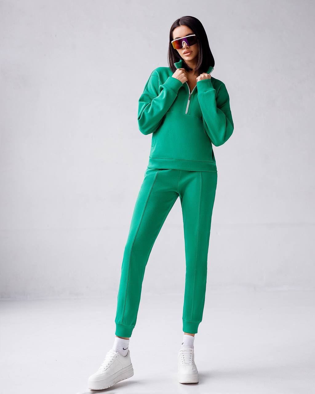 Womens Knitwear Sweatshirt and Pants Set with Zipper