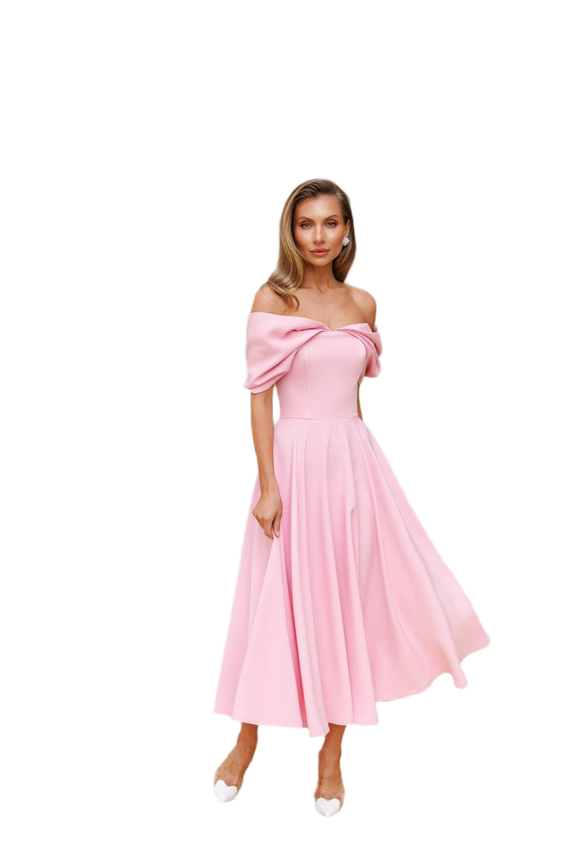 Elegant Off Shoulder Pink Midi Dress for Women