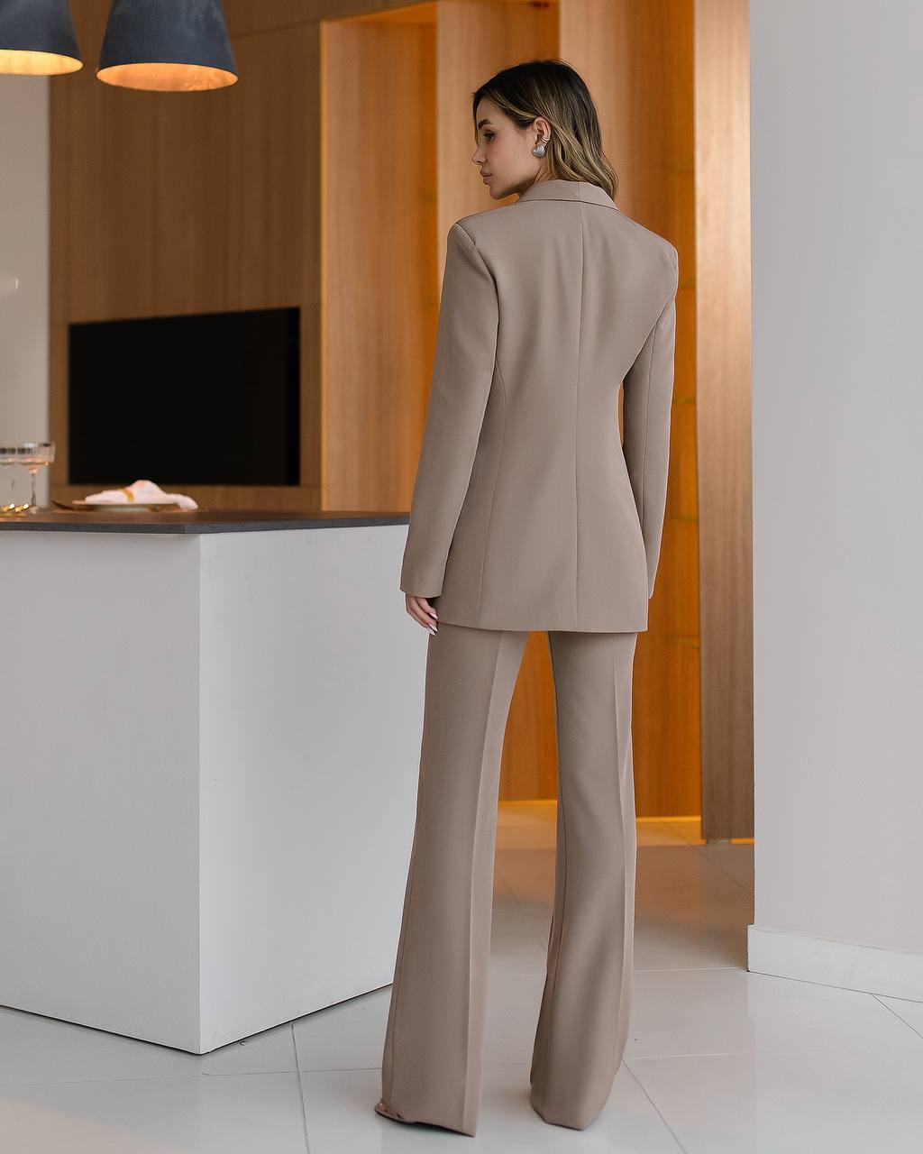 Womens Suit with Lined Blazer and Flared Pants
