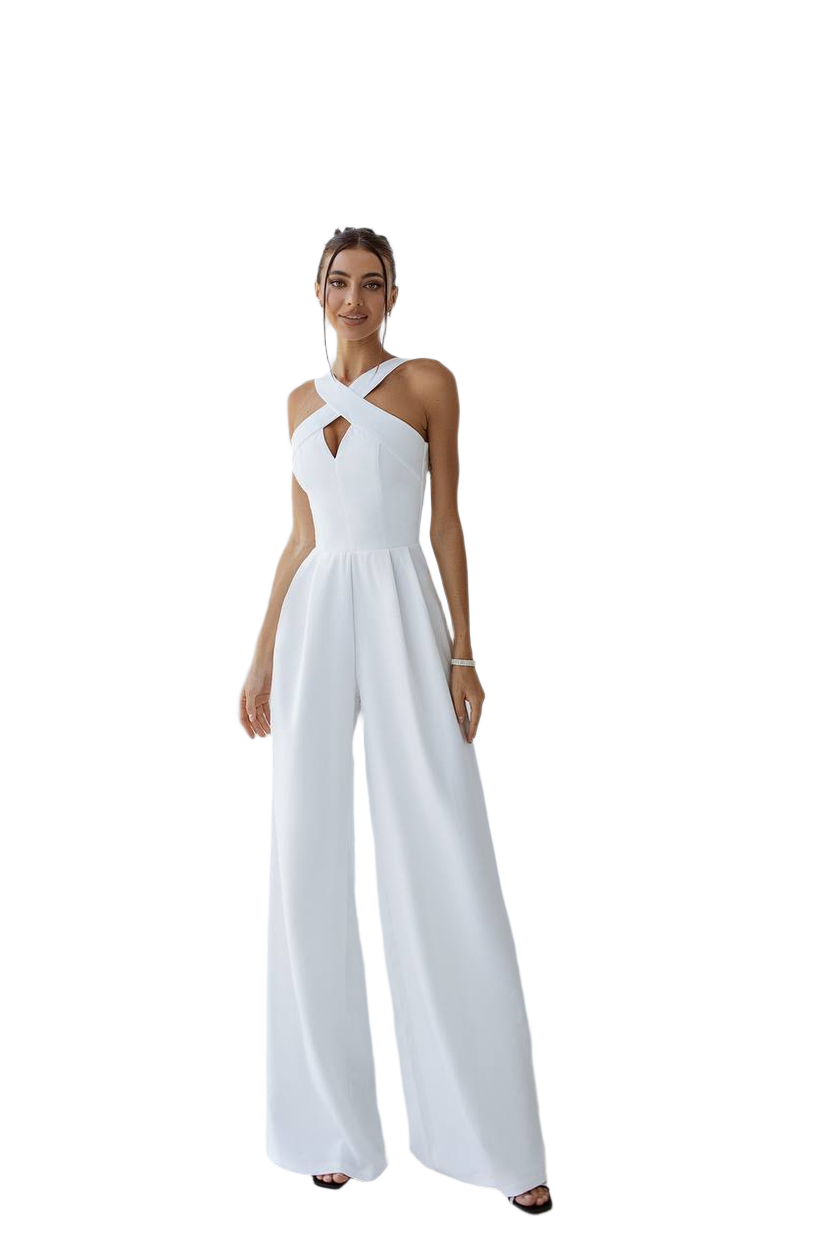 Electra Women's White Jumpsuit with Satin Details