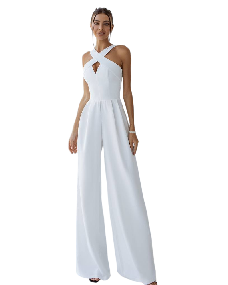 Electra Women's White Jumpsuit with Satin Details