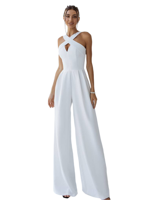 Electra Women's White Jumpsuit with Satin Details