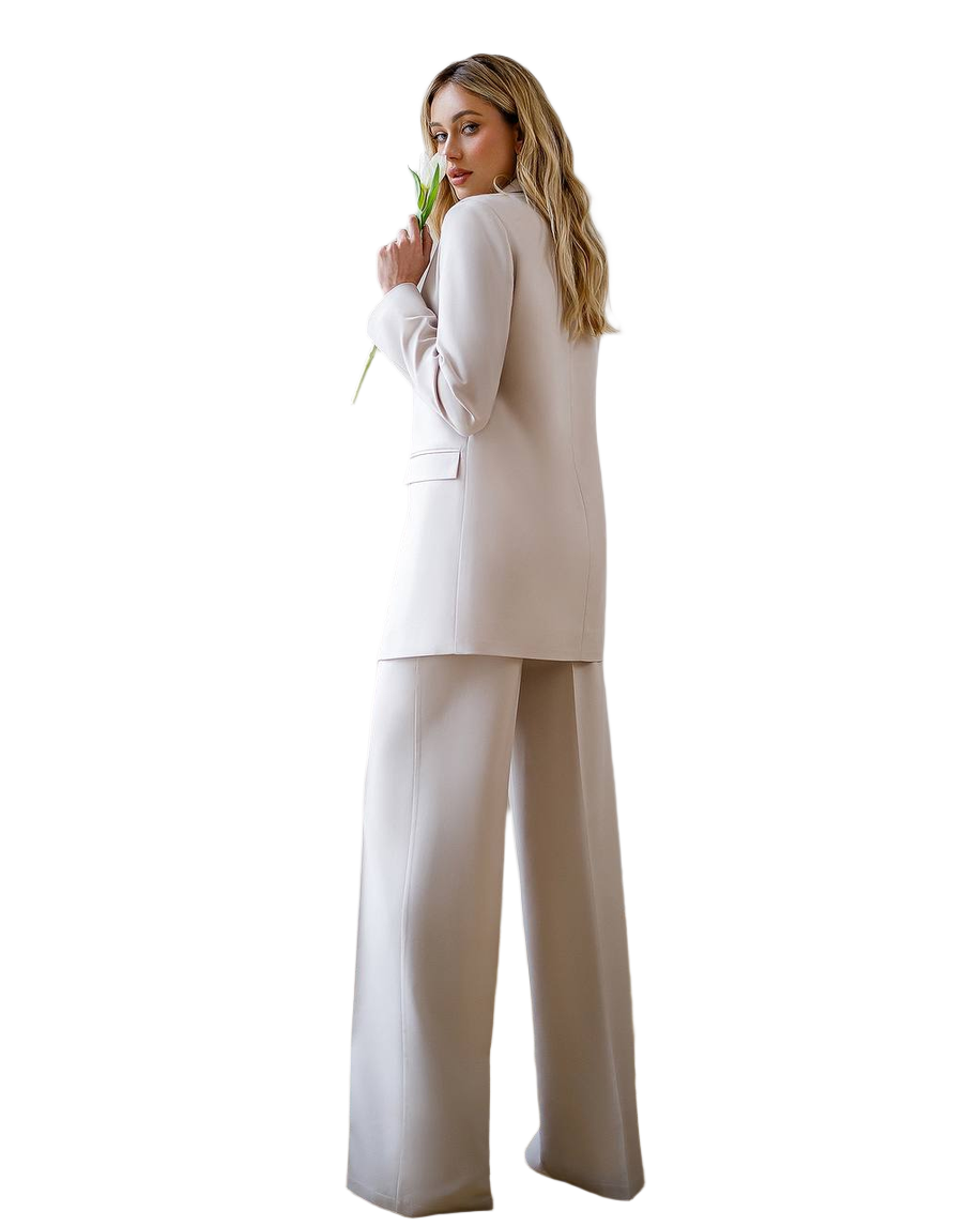 Womens Polished Tiar Lux Fabric Suit Beige Jacket and Pants