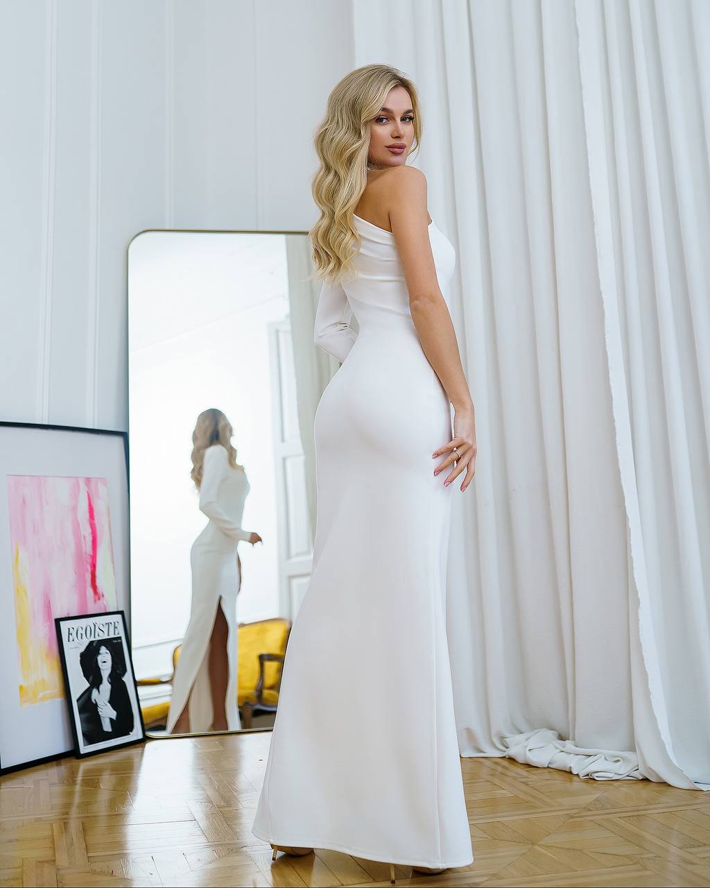 Elegant Asymmetric One Sleeve Long Bandage Dress for Women