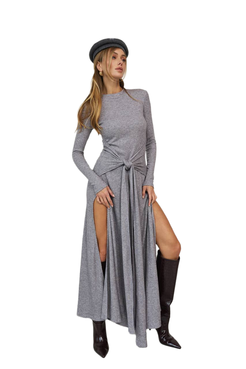 Vella Long Sleeve Knit Dress with High Slits for Women