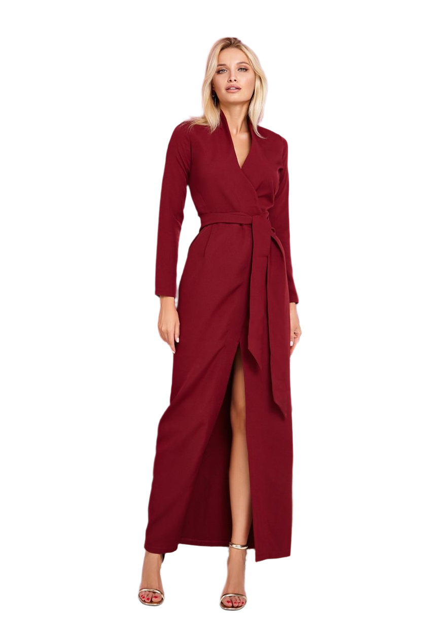 Elegant Standing Collar Dress for Women with Belted Style