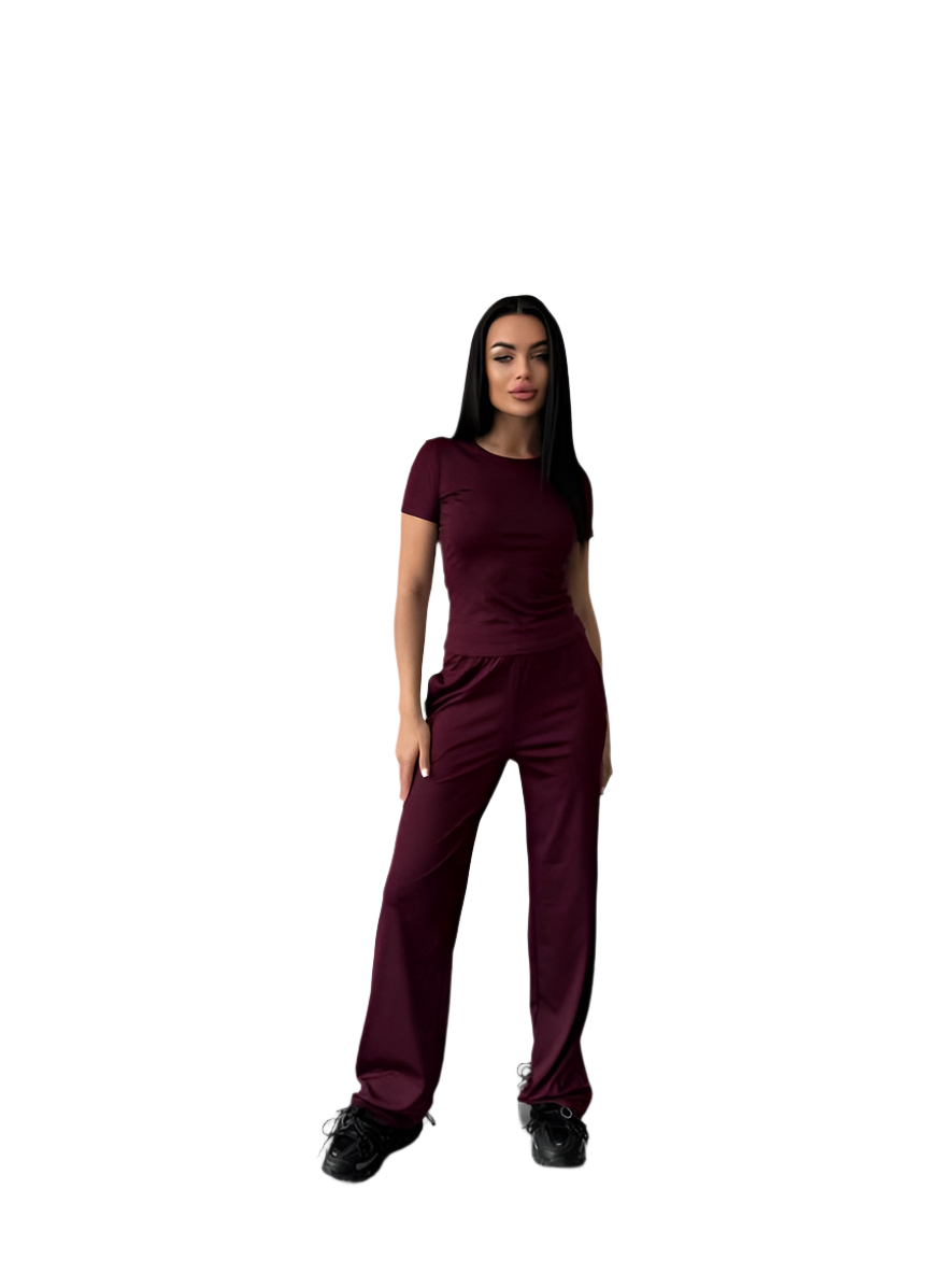 Womens Three Piece Casual Suit Set Burgundy