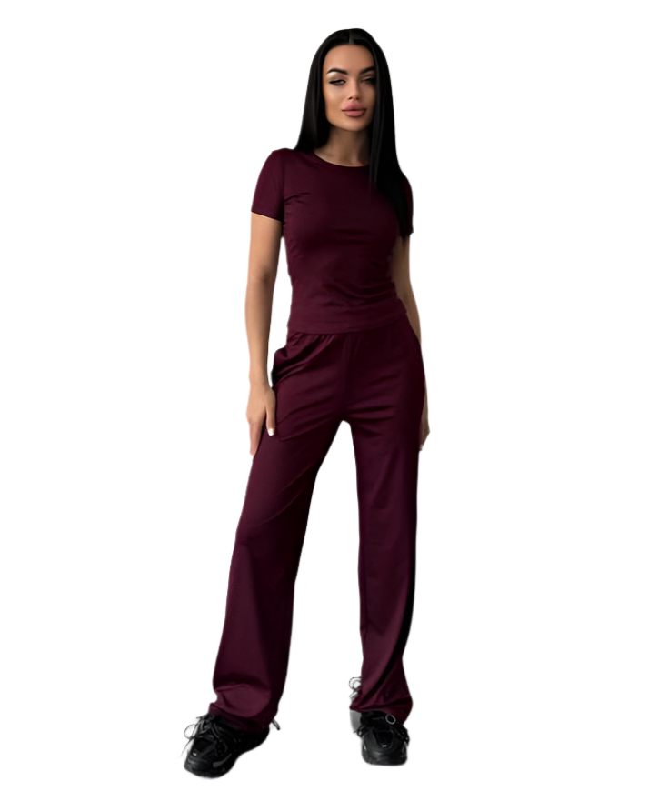 Womens Three Piece Casual Suit Set Burgundy