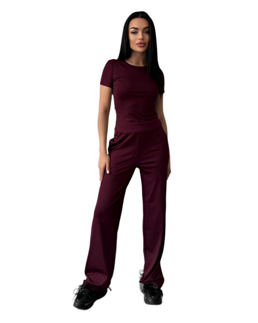 Womens Three Piece Casual Suit Set Burgundy