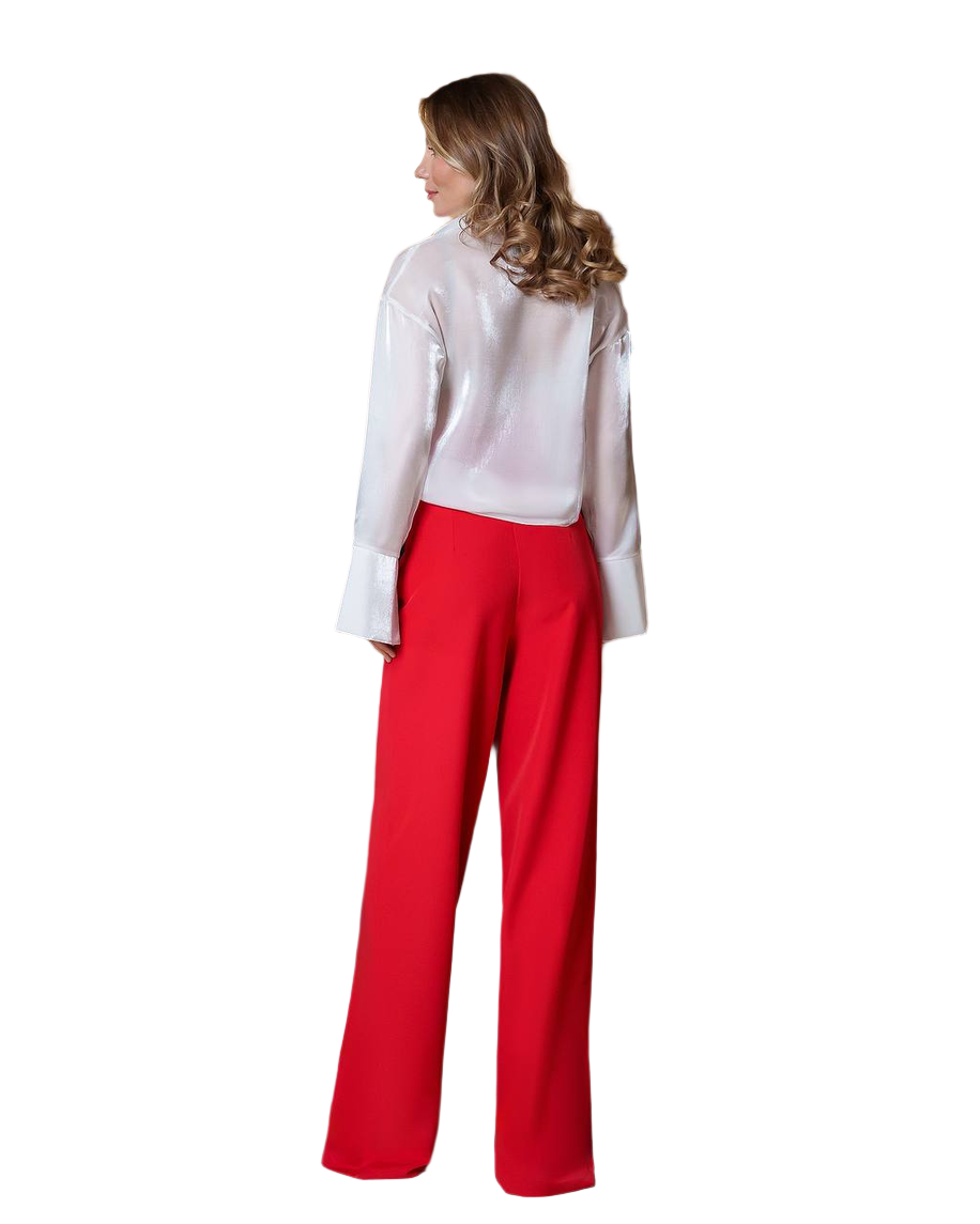 Womens Trousers with Draped Top in Premium Diagonal Suiting Crepe
