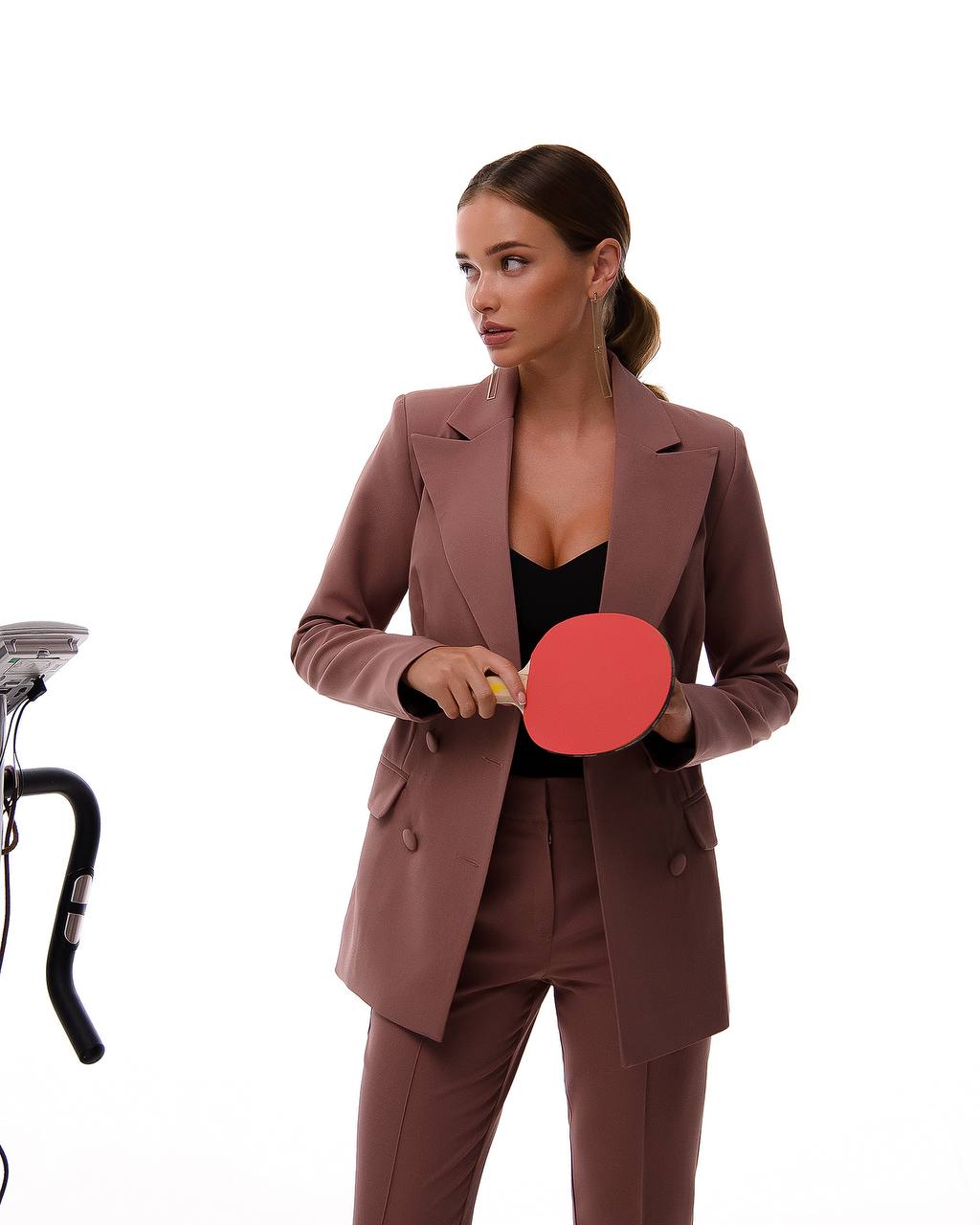 Brown Women Jacket Pants Suit Pantsuit Chic Oficial interview Elegant Cocktail Prom Graduation