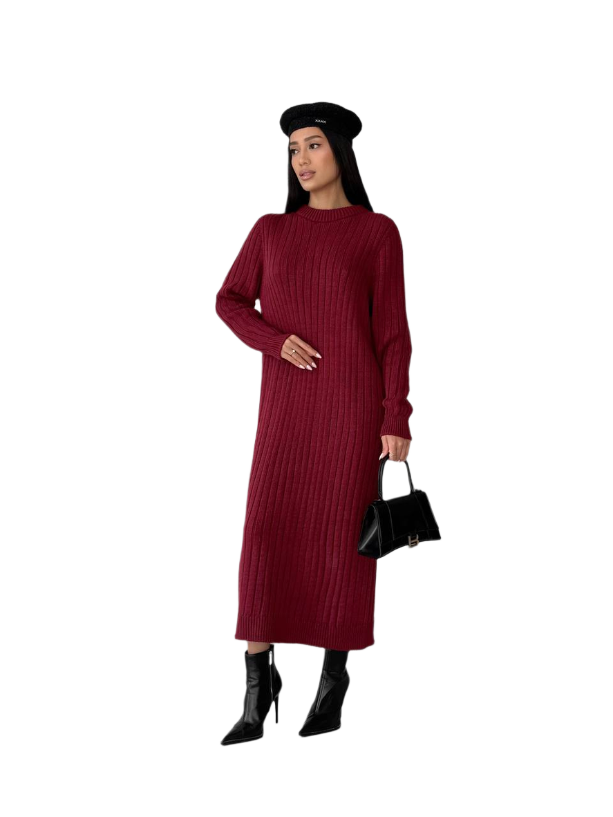 Seamless Knitted Long Dress Ariel for Women in Burgundy