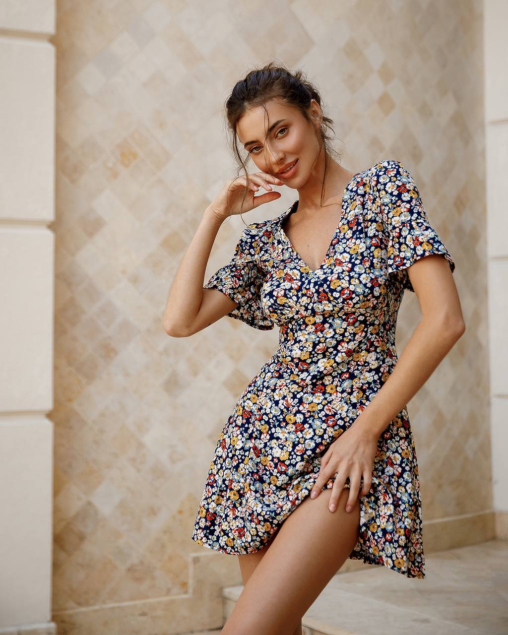 Floral Chiffon Short Sleeve Dress for Casual Events and Summer Fun
