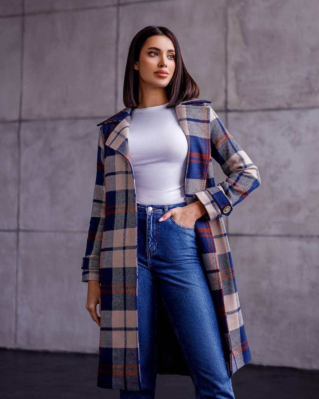 Womens Long Blue Plaid Turkish Coat