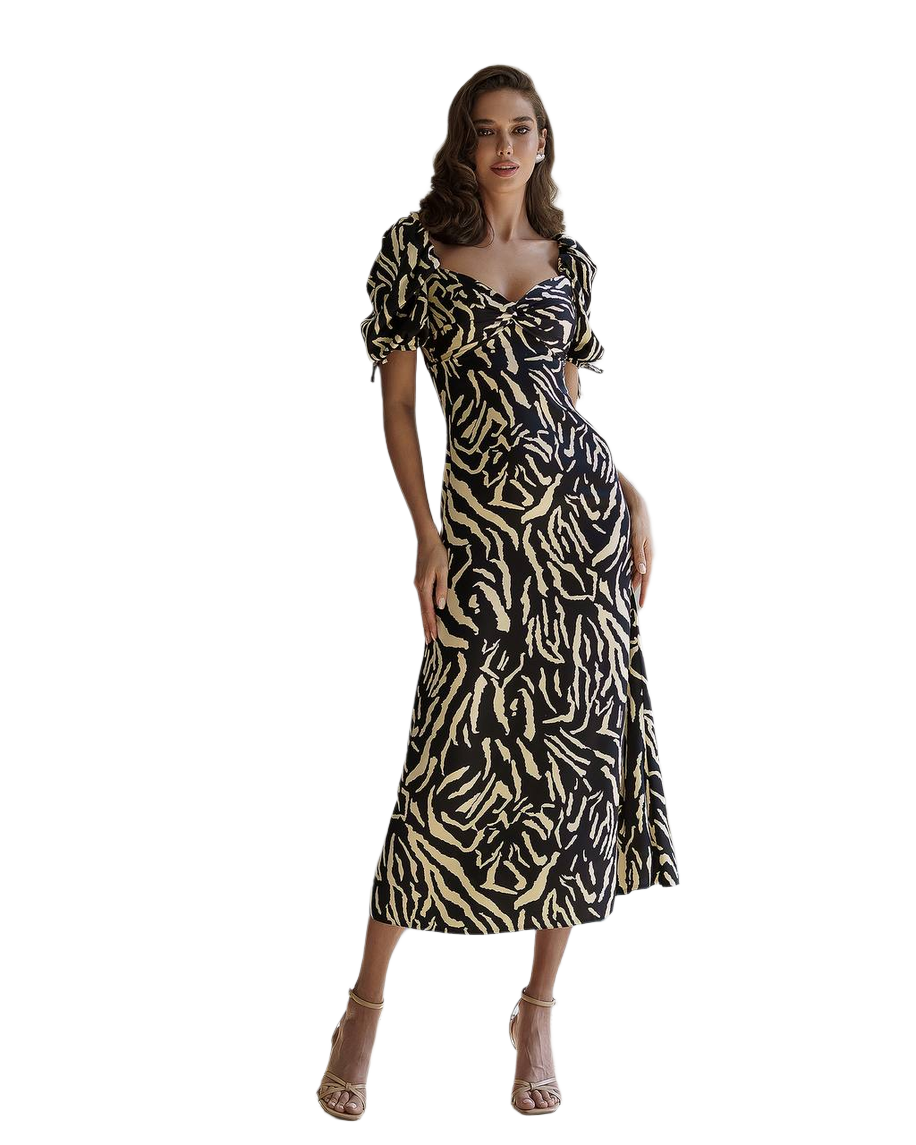 Elegant Printed Silk Midi Dress for Women