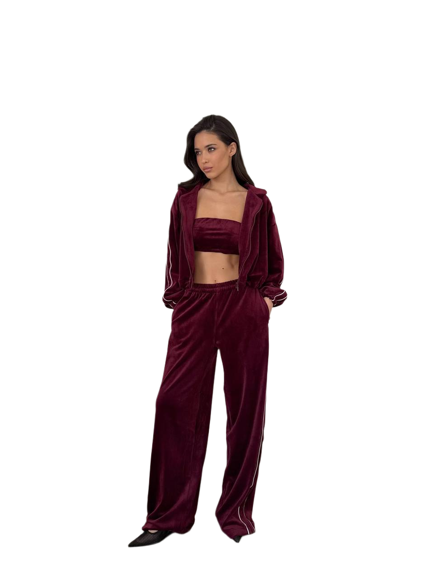 Womens Sport Chic Velour Knit Set Burgundy