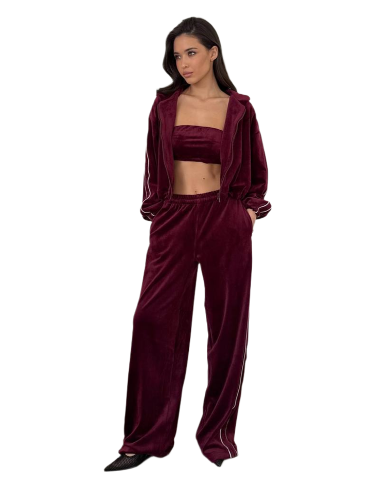 Womens Sport Chic Velour Knit Set Burgundy