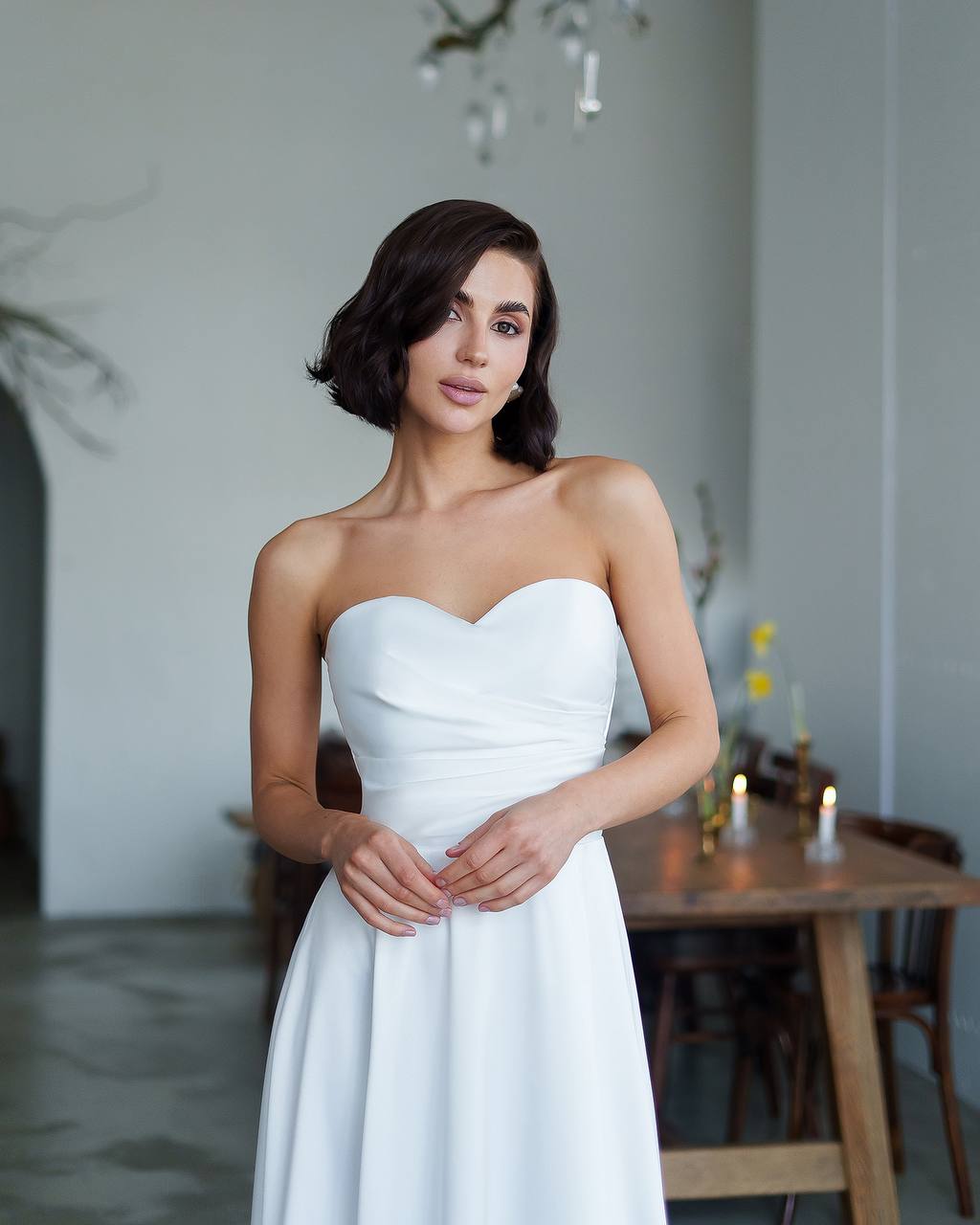 Elegant Strapless Premium Dense Satin Dress for Women