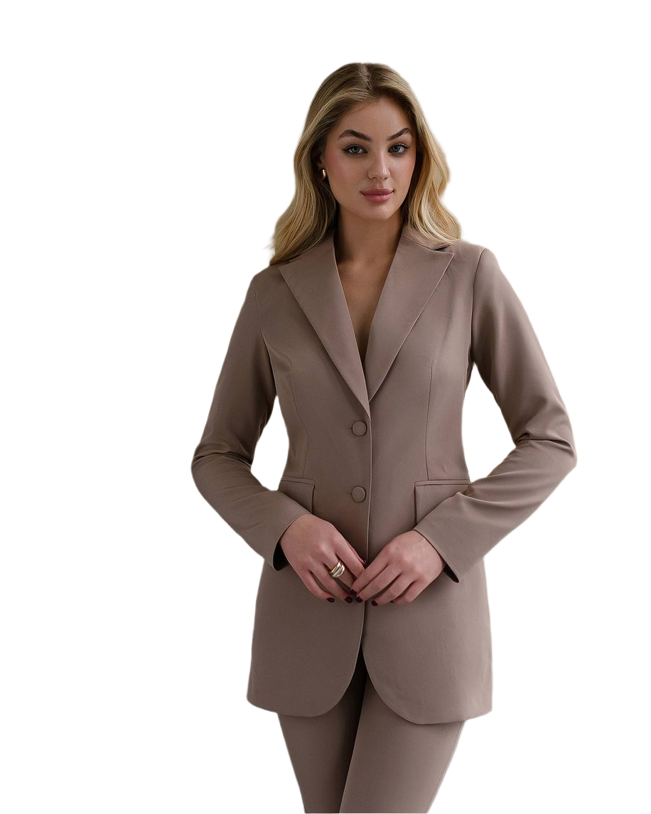 Premium Diagonal Crepe Women's Suit with Lined Blazer and Slim Pants